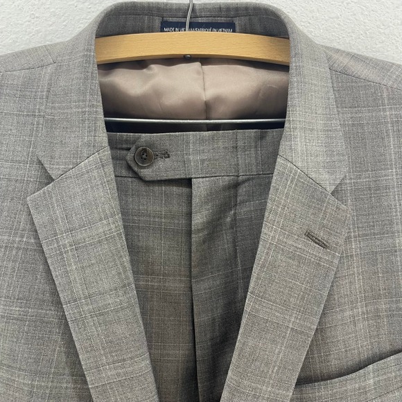 Tommy Hilfiger Wool Blend Suit Mens 48R W43 Grey Glen Plaid Regency Formal Smart